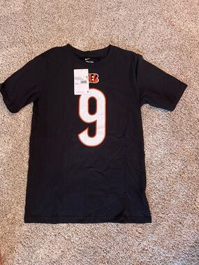 Nike Black Cincinnati Bengals #9 Graphic Tee with Orange & White Accents